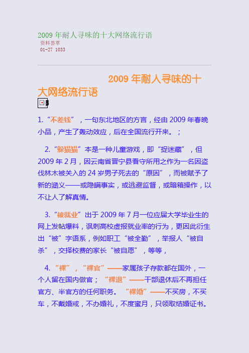 2009年耐人寻味的十大网络流行语