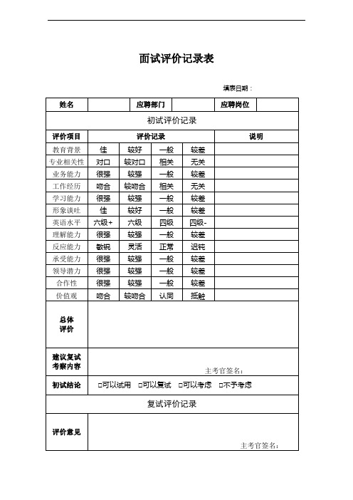 HR03面试评价记录表