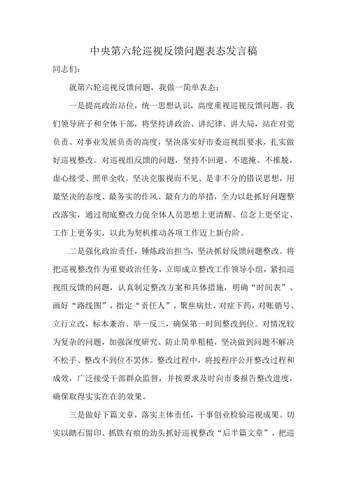 中央第六轮巡视反馈问题表态发言稿