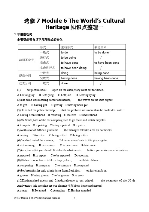(外研版)高中英语选修7 Module 6 The World’s Cultural Heritage知识点整理一