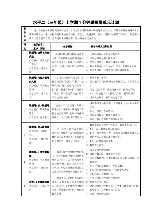 水平二1分钟跳短绳单元计划