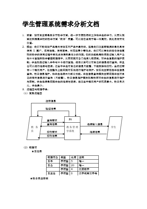 学生管理系统需求分析文档