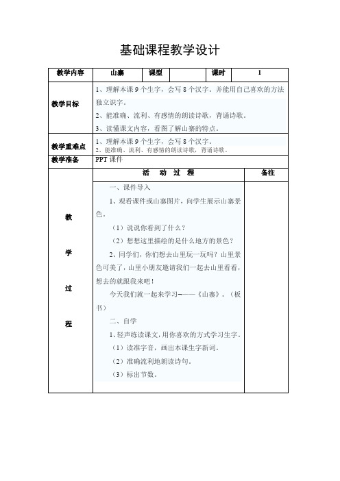 北师大新课标小学语文二年级下册《5 青青的山 ①山寨》优质课教学设计_8