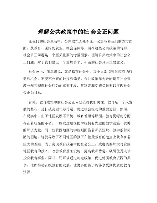 理解公共政策中的社 会公正问题