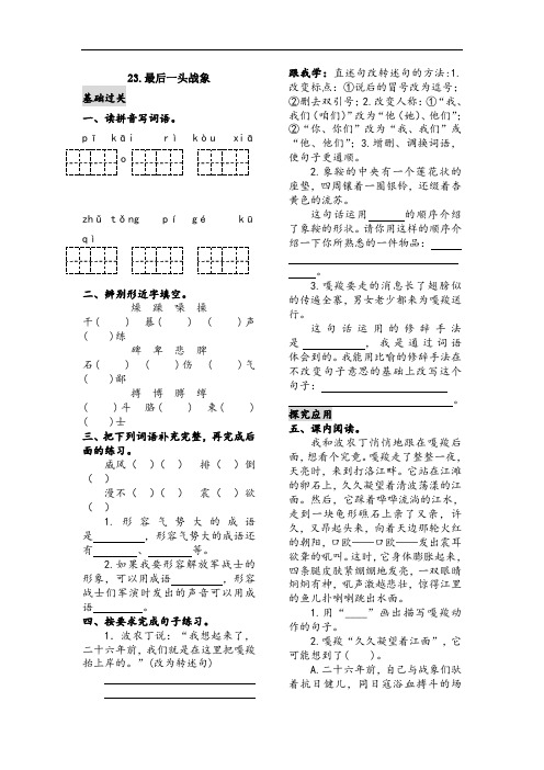 六年级语文上册《23.最后一头战象》练习题