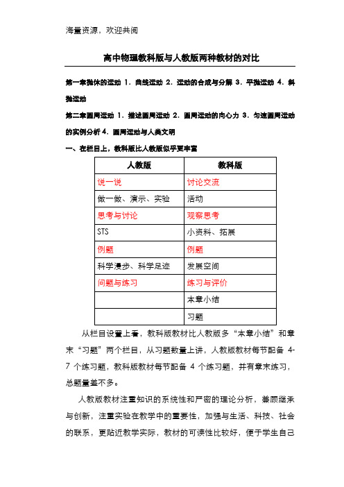 高中物理教科版与人教版的对比研究,DOC