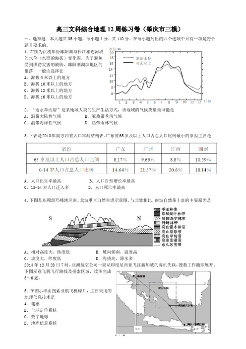 高三文科综合地理周考试卷