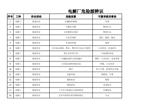 电解厂危险源辨识