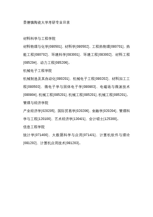 景德镇陶瓷大学考研专业目录