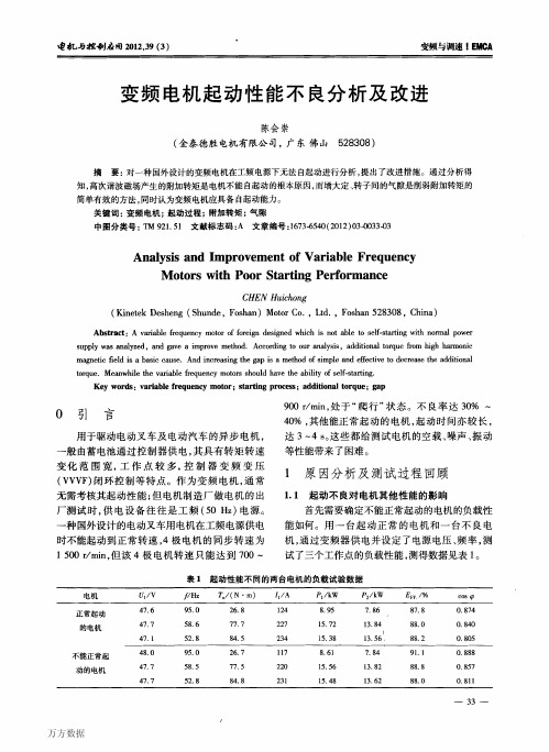 变频电机起动性能不良分析及改进