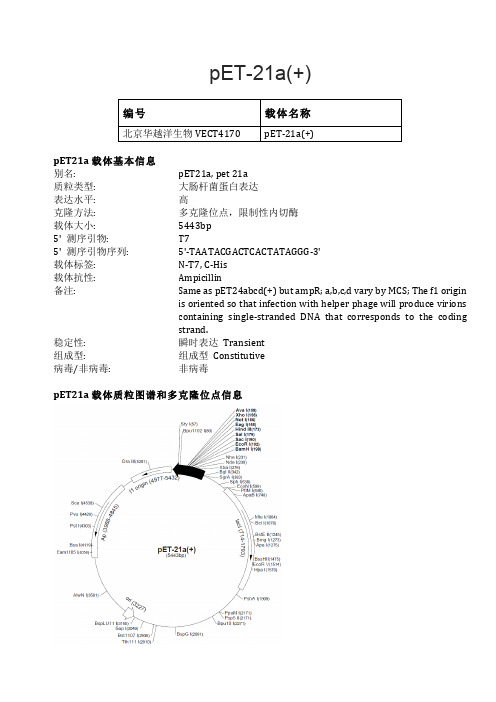 pET-21a(+)大肠杆菌表达载体说明