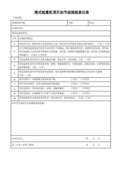 塔吊顶升巡视检查记录