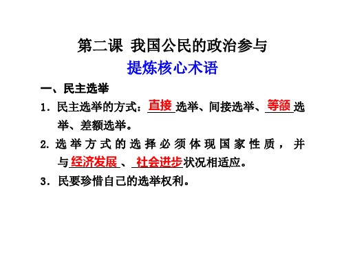 政治届高三一轮复习公民的政治参与含概要