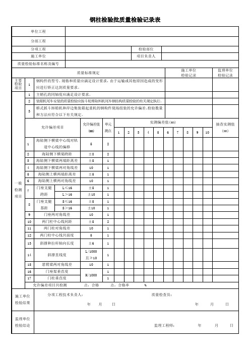 钢柱检验批质量检验记录表