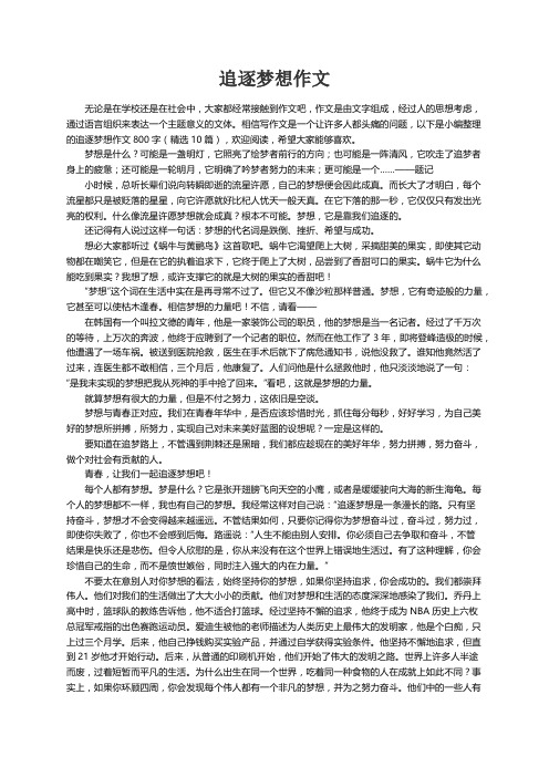 追逐梦想作文800字（精选10篇）