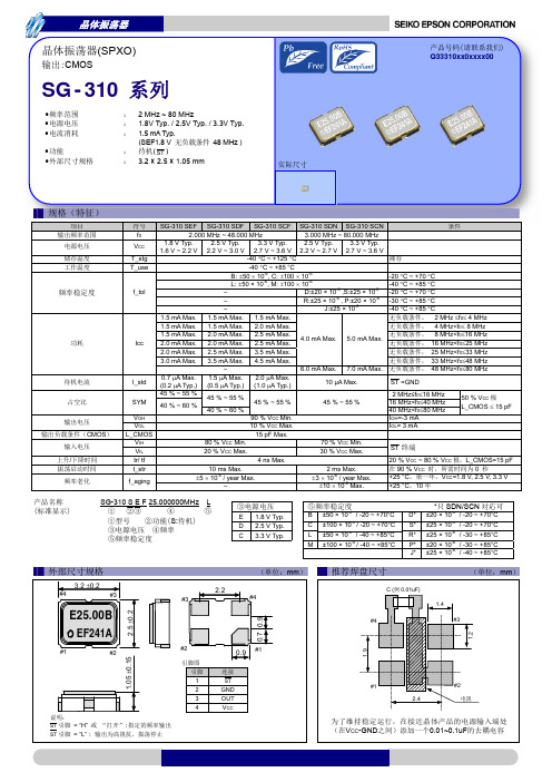 晶体振荡器 SG-310系列产品说明书