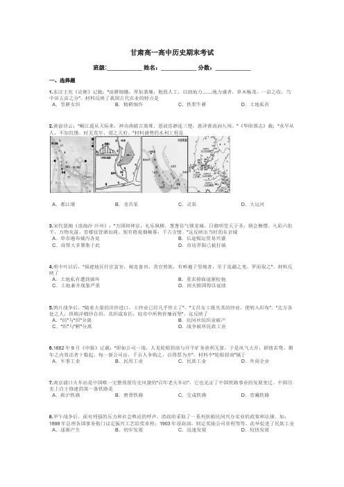 甘肃高一高中历史期末考试带答案解析
