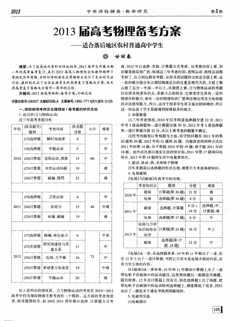 2013届高考物理备考方案——适合落后地区农村普通高中学生