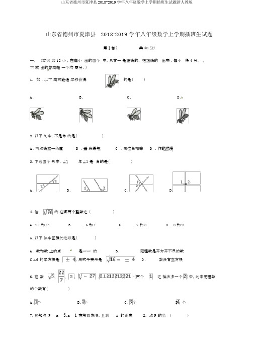 山东省德州市夏津县2018-2019学年八年级数学上学期插班生试题新人教版