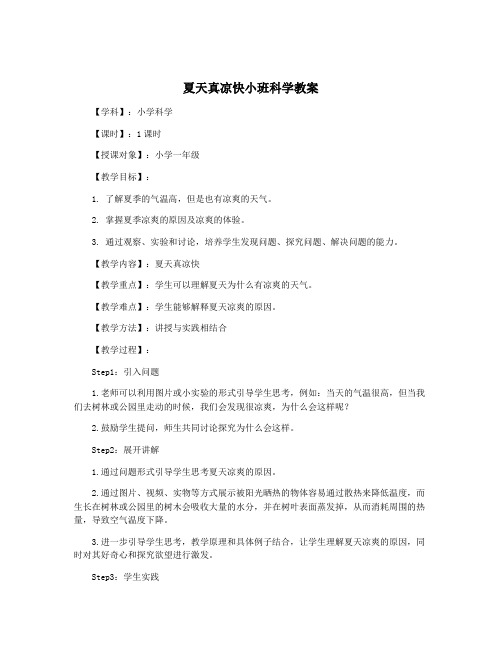 夏天真凉快小班科学教案