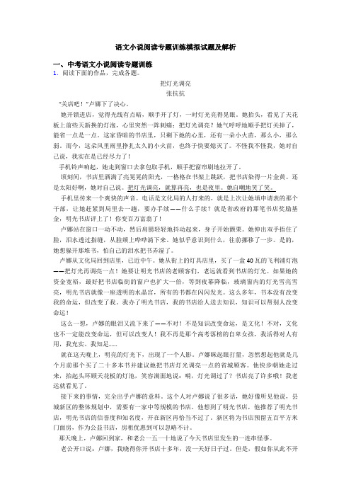 语文小说阅读专题训练模拟试题及解析