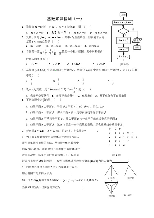 高三数学(文科)基础知识小题训练(20分钟)01