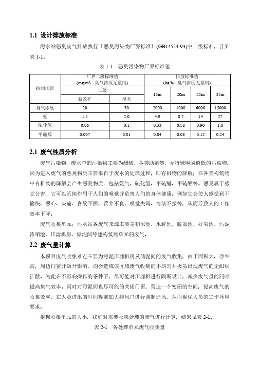 污水站废气收集规模计算及主要处理工艺选择