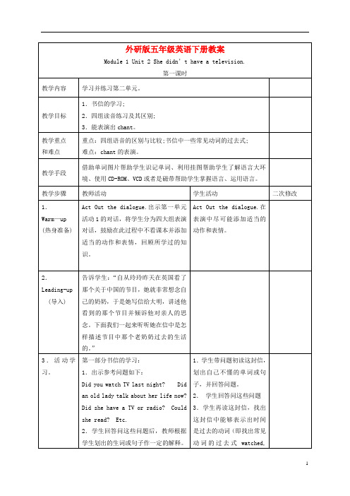 五年级英语下册 Module 1 Unit 2(6)教案 外研版