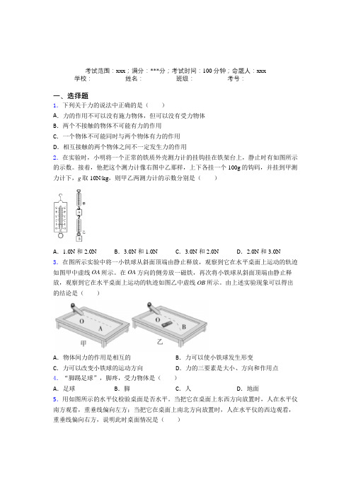 苏州高新区实验初级中学(新实初中)人教版初中物理八年级下册第一章【力】经典练习(答案解析)