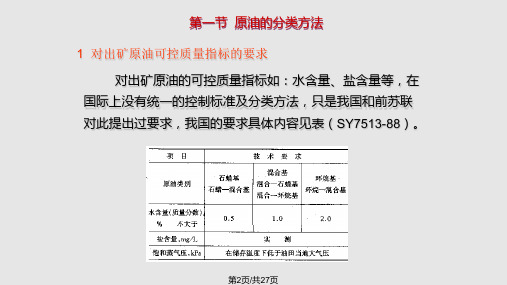 原油的分类及国产原油的性质原油的分类方法石油产品分类国产原油的性质