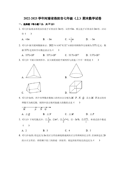 河南省洛阳市2022-2023学年七年级(上)期末数学试卷(华师版 含答案)