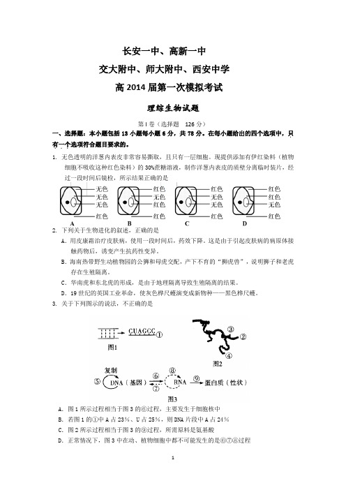 【生物】陕西省长安一中、高新一中、交大附中、师大附中、西安中学2014届高三第一次模拟考试