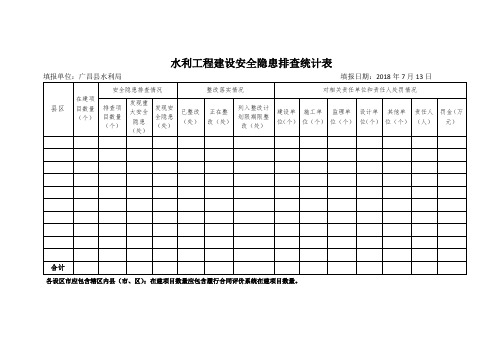 水利工程建设安全隐患排查统计表