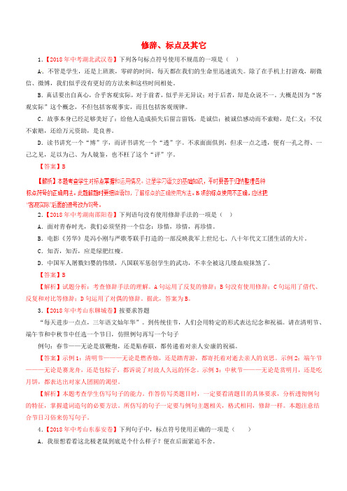 2018年各地中考语文试卷精选汇编修辞标点及其它含解析