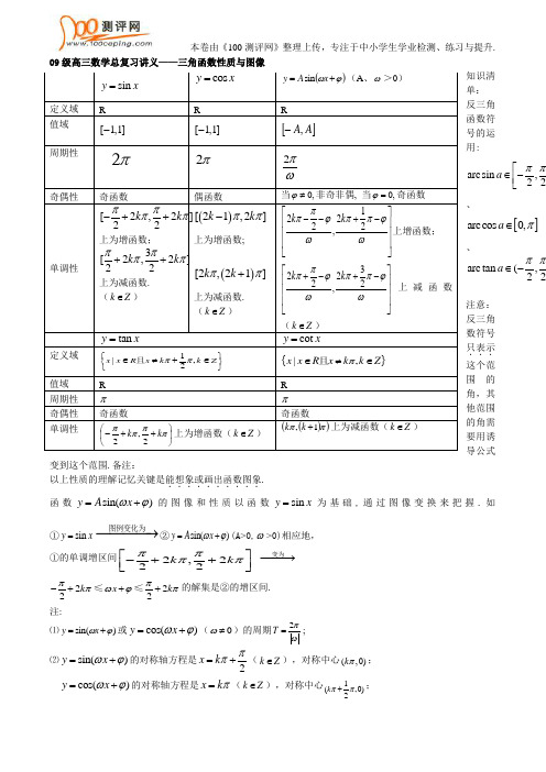 高三数学总复习_三角函数性质与图像