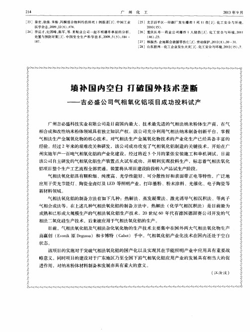 填补国内空白 打破国外技术垄断——吉必盛公司气相氧化铝项目成功投料试产