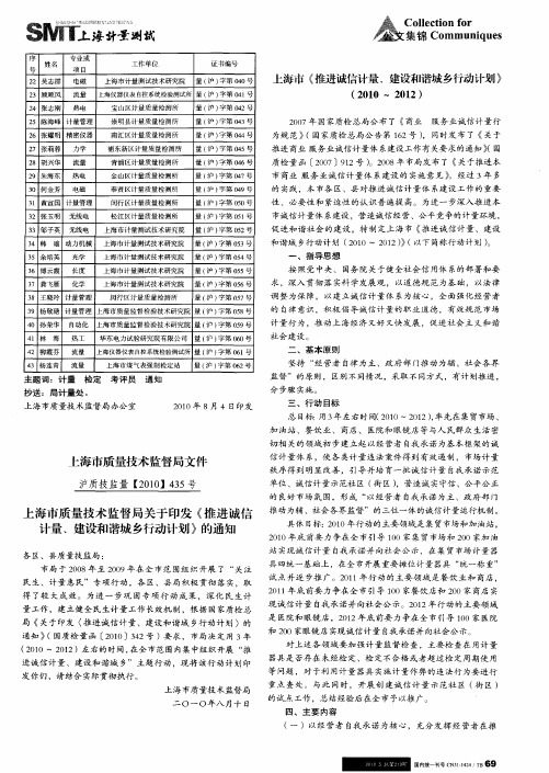 上海市质量技术监督局关于印发《推进诚信计量、建设和谐城乡行动计划》的通知