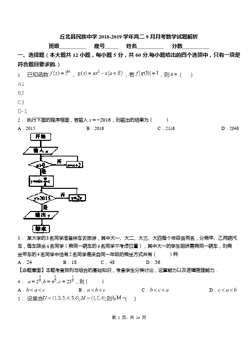 丘北县民族中学2018-2019学年高二9月月考数学试题解析