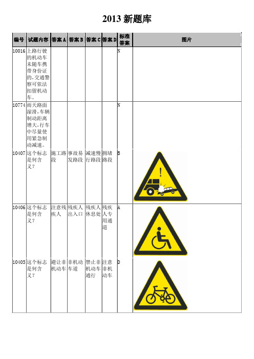 2013年新交规科目一考试题库(最新)