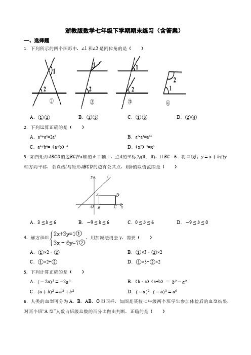 浙教版数学七年级下学期期末练习(含答案)