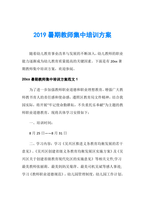 2019暑期教师集中培训方案