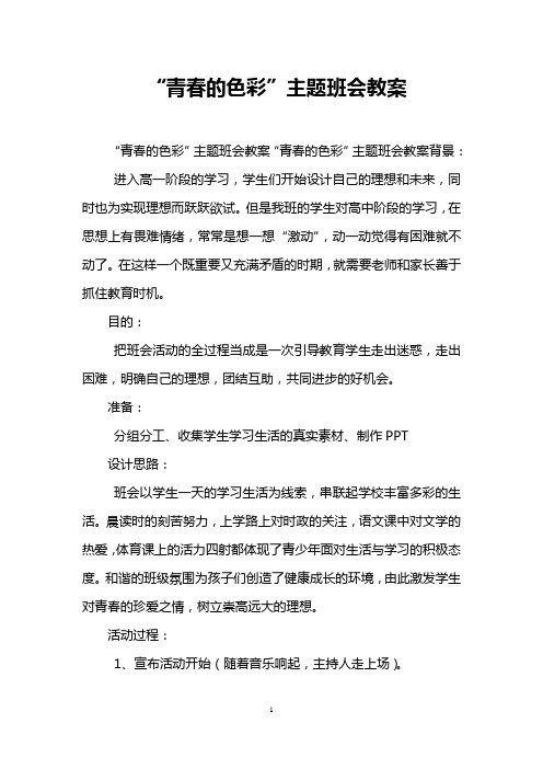 “青春的色彩”主题班会教案