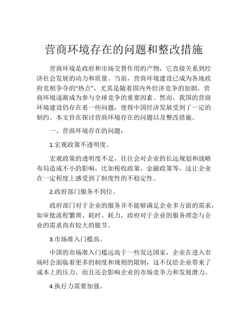 营商环境存在的问题和整改措施