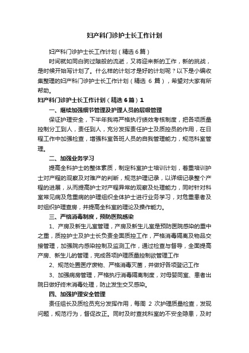 妇产科门诊护士长工作计划（精选6篇）