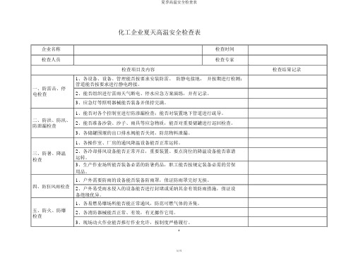 夏季高温安全检查表