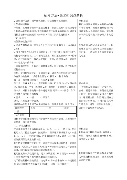 高中数学抽样方法-课文知识点解析