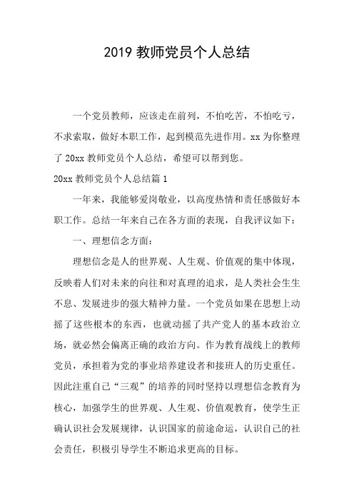 2019教师党员个人总结