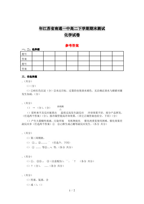 年江苏省南通一中高二下学期期末测试