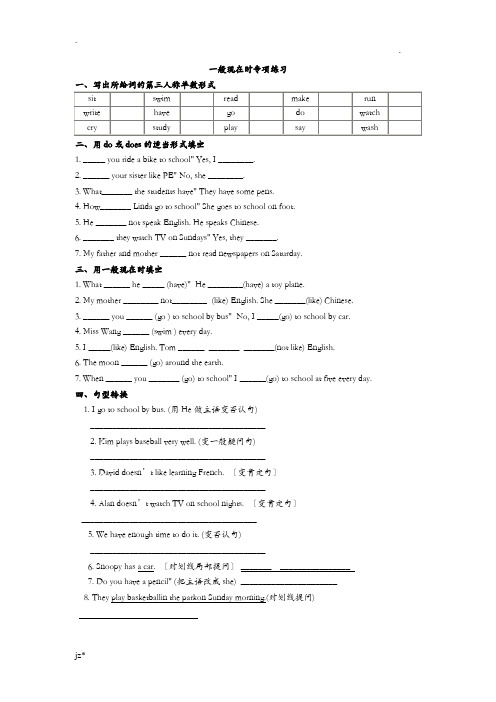 小学五年级一般现在时专项练习