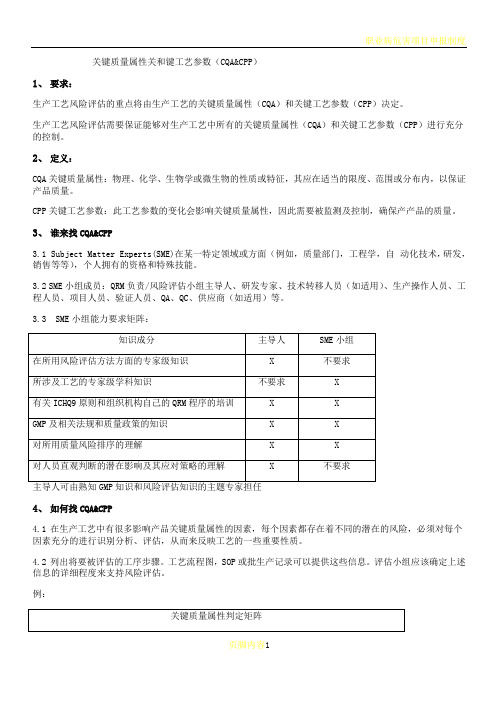 关键质量属性和关键工艺参数